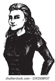 Simple hand drawn black and white trendy line portrait art