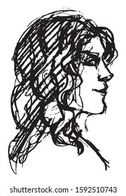 Simple hand drawn black and white trendy line portrait art