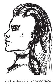 Simple hand drawn black and white trendy line portrait art