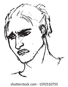Simple hand drawn black and white trendy line portrait art