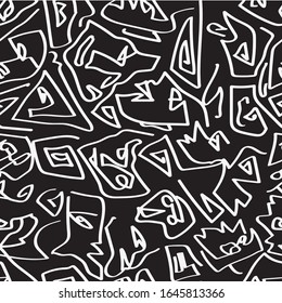 Sencillo retrato de una línea dibujado a mano en blanco y negro. cubismo mínimo. Doodle facial repite sin fisuras el patrón vectorial.