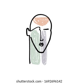 Sencillo retrato de línea de tendencia blanca y negra dibujado a mano se enfrenta al arte. Ilustración del vector, EPS