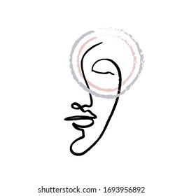 Sencillo retrato de línea de tendencia blanca y negra dibujado a mano se enfrenta al arte. Ilustración del vector, EPS.