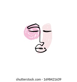 Simple hand drawn black and white trendy line portrait faces art. Color print for clothes, textile and other. Vector illustration, EPS