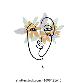 Sencillo retrato de línea de tendencia blanca y negra dibujado a mano se enfrenta al arte. Ilustración del vector, EPS