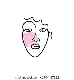 Simple hand drawn black and white trendy line portrait faces art. Color print for clothes, textile and other. Vector illustration, EPS