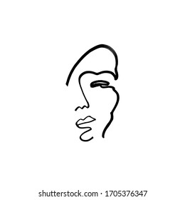 Sencillo retrato de línea de tendencia blanca y negra dibujado a mano se enfrenta al arte. Ilustración del vector, EPS