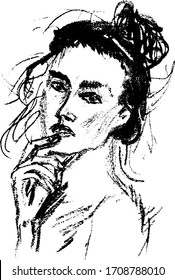 Sencillo retrato de línea de tendencia blanca y negra dibujado a mano