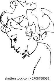Simple hand drawn black and white trendy line portrait art