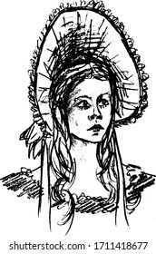Simple hand drawn black and white trendy line portrait art