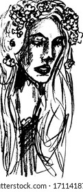 Simple hand drawn black and white trendy line portrait art