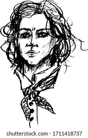 Simple hand drawn black and white trendy line portrait art