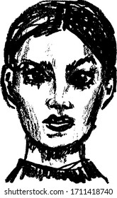 Simple hand drawn black and white trendy line portrait art