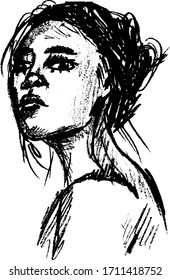 Simple hand drawn black and white trendy line portrait art