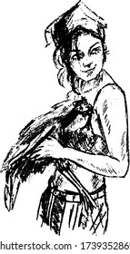 Simple hand drawn black and white trendy line portrait art