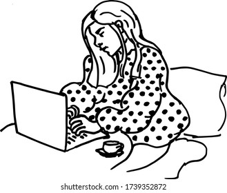 Simple hand drawn black and white trendy line portrait art working hours