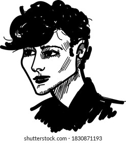 Simple hand drawn black and white trendy line portrait art