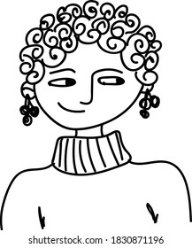 Simple hand drawn black and white trendy line portrait art