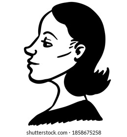 Simple hand drawn black and white trendy line portrait art of the woman