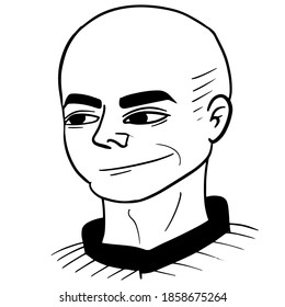 Simple hand drawn black and white trendy line portrait art of the guy
