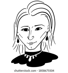 Sencillo dibujo a mano en blanco y negro trendy line retrato arte de la mujer
