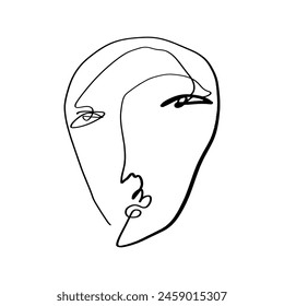 Simple hand drawn black and white trendy line portrait. Abstract minimalistic composition. Monochrome print for clothes, textile and other. Vector fashion illustration art