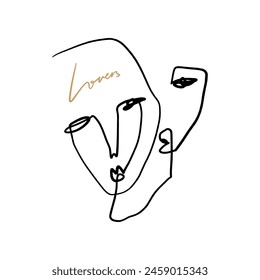 Einfaches, handgezeichnetes Schwarz-Weiß-Trendline-Porträt. Abstrakte minimalistische Komposition. Monochromer Druck für Kleidung, Textil und andere. Vektorgrafik Mode Illustration Kunst