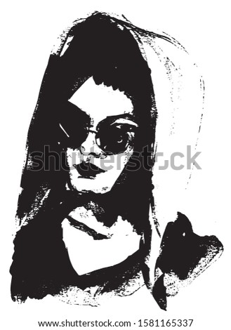 Simple hand drawn black and white trendy line portrait art