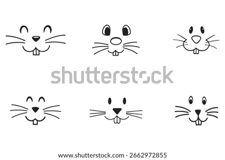 Simple hand drawn black and white bunny rabbit face icon