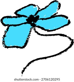 Einfache handgezeichnete blaue Blume Doodle mit schwarzem Zentrum und Stift Textur für Dekoration