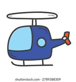 A simple hand drawn blue helicopter illustration on a white background