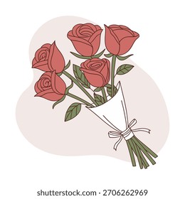 Simple hand drawn bouquet of red roses. Floral gift bouquet. Illustration.