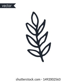 Simple hand drawn branch with leaves outline on white background, vector illustration.