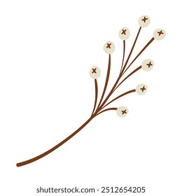 Ramo desenhado à mão simples com bagas brancas, isolado na ilustração do vetor de fundo branco