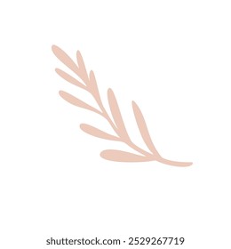 Simple hand drawn brown branch with round smooth leaves. Floral design element isolated on white background. Vector illustration.