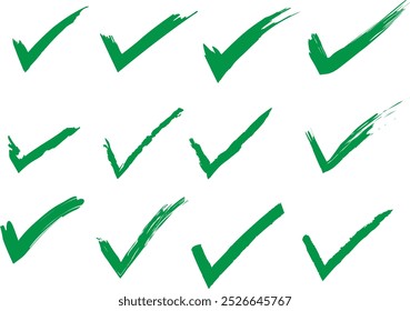 Simple dibujado a mano trazo de pincel verde marca de verificación símbolo Ilustración vectorial.