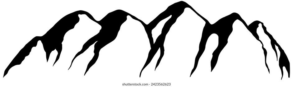 Einfache, handgezeichnete Cartoon-Bergkette Clipkunst auf Schwarz, einzeln 