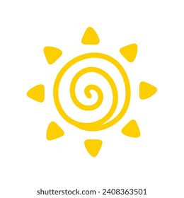 Einfache handgezeichnete Cartoon-Sonne. Dekorationselemente für Kinder am Morgen