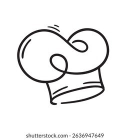 Simple hand drawn chef hat icon in black outline on white background. Perfect for culinary, cooking, restaurant, kitchen, and food-related design projects and branding materials.