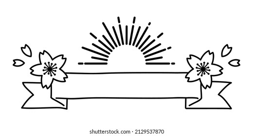 Simple hand drawn cherry blossom frame illustration (monochrome line drawing)