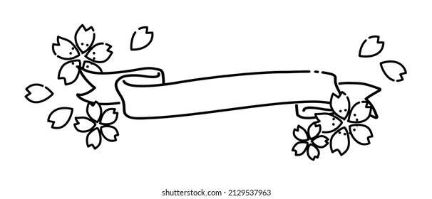 Ilustración simple del marco de la flor del cerezo dibujado a mano (dibujo de línea monocroma)