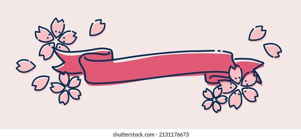 Ilustración simple de marco con flor de cerezo dibujado a mano (estilo retro)