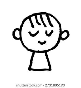 Simple Hand Drawn Child Face Illustration Smiling with Closed Eyes Cute Person Icon Line Art