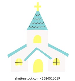 Simple hand drawn church illustration in white and green