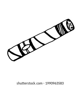 Simple hand drawn cigar isolated on white. Male accessory symbol in black and white. Vector illustration. Doodle art.