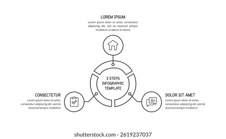 Simple hand drawn circle diagram template with three elements, doodle infographics, vector eps10 illustration