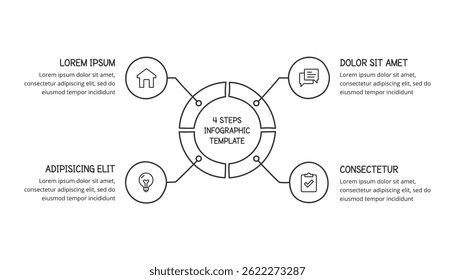 Simple hand drawn circle diagram template with four elements, doodle infographics, vector eps10 illustration
