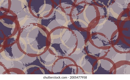 Simple hand drawn circle stamps textile print. Circular stain overlapping elements vector seamless pattern. Brush stroke circle stamps textile print.