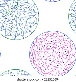 Simple hand drawn circles with sticks floral design seamless pattern