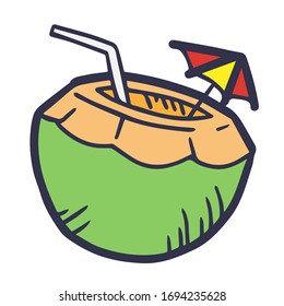 Simple hand drawn coconut drink icon illustration